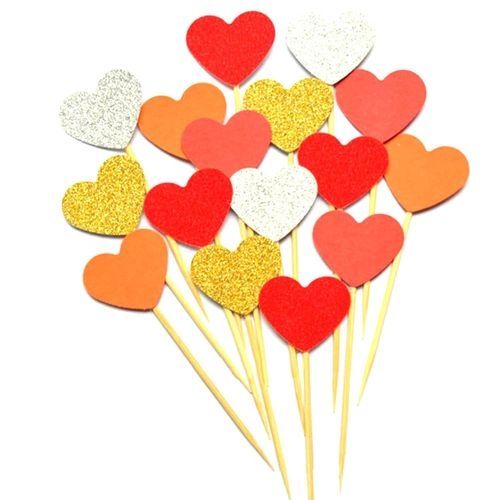 product_image_name-Memories Maker-Heart Shape Cake Card Flags Decoration - 12 Pcs - Red-1