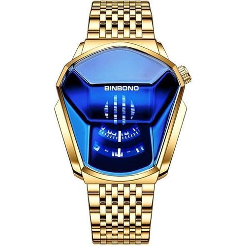 product_image_name-Generic-ساعة يد كوارتز كاجوال من الستانلس ستيل بتصميم هندسي للرجال، ازرق ذهبي-1