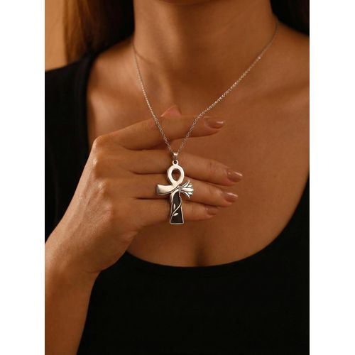 product_image_name-Generic-سلسلة مفتاح الحياة الفرعونية الفضّية من ستانلس ستيل 316 بنقش زهرة اللوتس – دلاية عنخ مقاومة للصدأ وتغيّر اللون-1