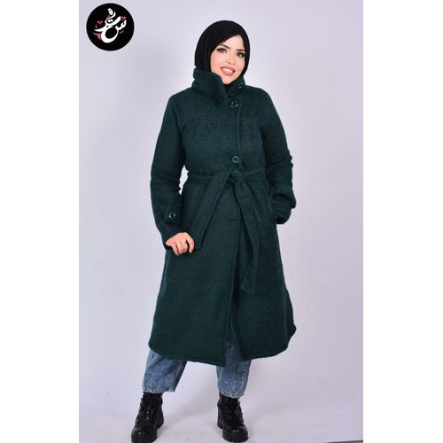 product_image_name-Generic-Share this product    Women Long Mohair Coat with Belt & High Neck – Modest Warm Overcoat Dark Green-3