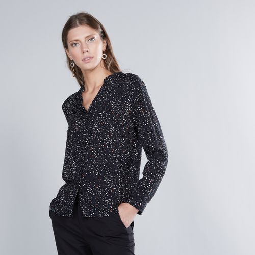 Max Spot Print Mandarin Collar Shirt with Patch Pocket and Long Sleeves MULTISHADE BLACK