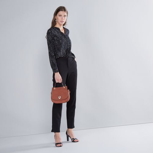 Max Spot Print Mandarin Collar Shirt with Patch Pocket and Long Sleeves MULTISHADE BLACK