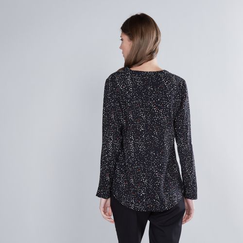 Max Spot Print Mandarin Collar Shirt with Patch Pocket and Long Sleeves MULTISHADE BLACK
