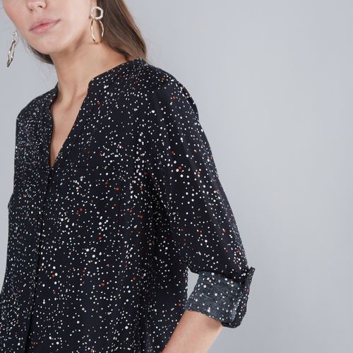 Max Spot Print Mandarin Collar Shirt with Patch Pocket and Long Sleeves MULTISHADE BLACK