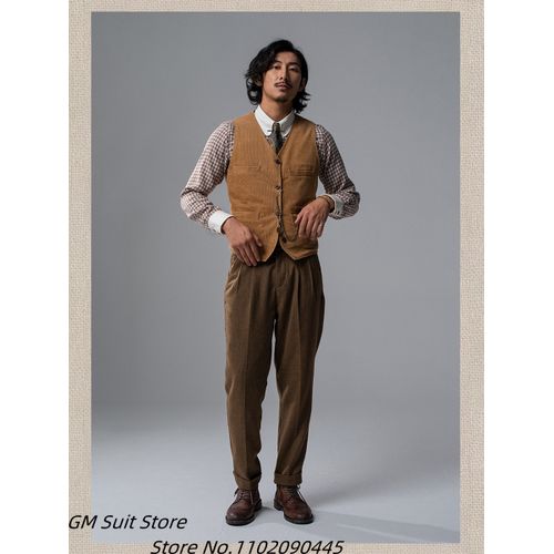 Khaki Groomsmen Pants with Guava Vests