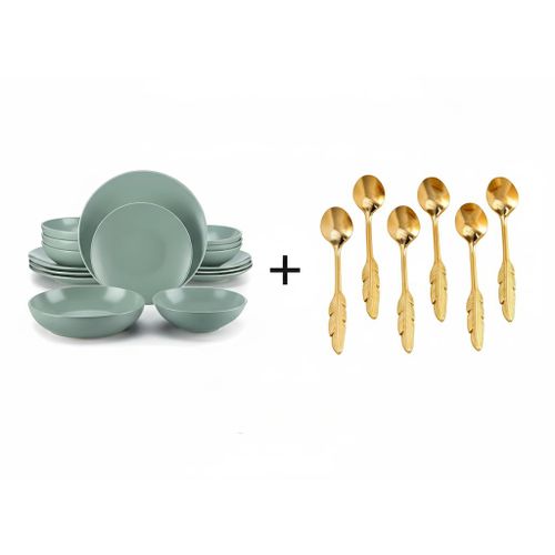 product_image_name-Generic-طقم اطباق فلو 26 قطعة + طقم 6 معالق ريشة مجانا-طقم عشاء اخضر مينت -ادوات مائدة غير قابلة للكسر-4