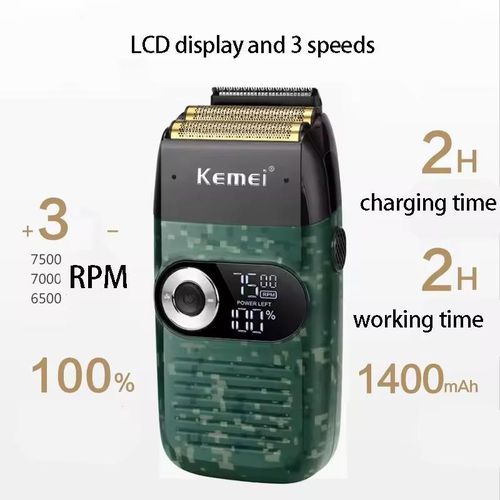 product_image_name-Kemei-ماكينة تنعيم و حلاقة كهربائية KM-2027 للرجال، شحن USB، ماكنه تنعيم بشفرتين متحركتين، وحلاقة اللحية-3