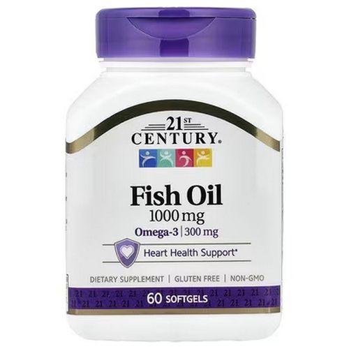 product_image_name-21st Century HealthCare-Fish Oil 1000 mg Omega3 300 mg, 60 Softgels-1