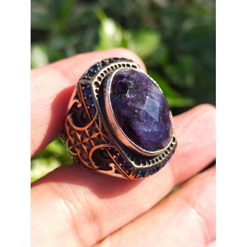 product_image_name-Generic-خاتم فضة عتيق أنيق مع حجر الياقوت الأزرق الأفريقي الأحمر-5