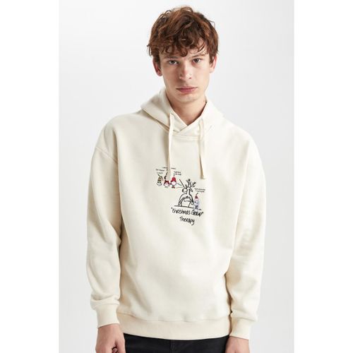 product_image_name-Defacto-Man Hooded Comfort Fit Sweat Shirt - Ecru-1