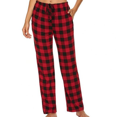 Fashion (Red)Women Sleep Pants Plaid Pattern Pajama Pants High Elasticity  Wide Legs Cotton Loose Ladies Trousers Pantalones De Muje DOU @ Best Price  Online