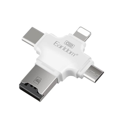 product_image_name-Generic-Earldom ET-OT20 4 in 1 Multi-Function SuperSpeed Portable TF Card Reader supporting iOS, Android, Type-C, Micro USB, Apple Lightning Cable, USB, White-1