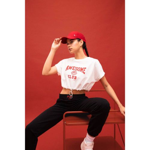 product_image_name-Defacto-Woman Crew Neck Cropped Fit Short Sleeve T-Shirt - White-4