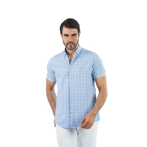 Buy Clever Shirt Cotton Baby Blue  Half Sleeve Multicolor. in Egypt