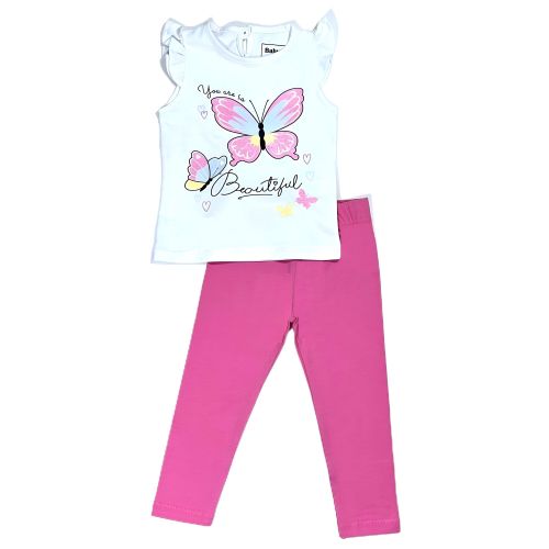 اشتري Baby Co. Butterfly Cotton Baby Set (White T-shirt + Pink Leggings) في مصر