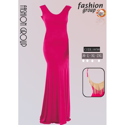 اشتري FashionGroup Long Evening Dress with Gold Chains Back - Fuchsia  في مصر