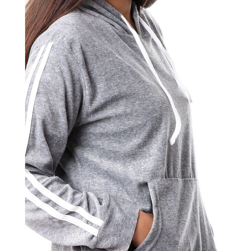Kady Velvet Hooded Neck With Pocket Sweatshirt - Grey