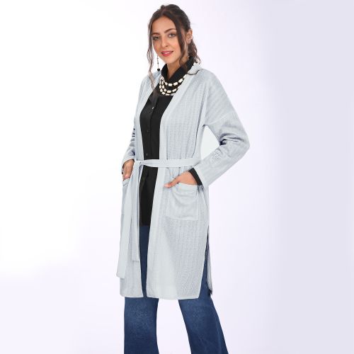 Smoky Egypt Summer Knitted Cardigan With Belt Grey Best Price