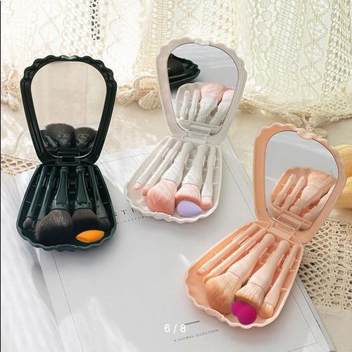 Makeup Brush Set With Mirror - 6 Pc
