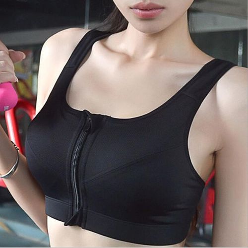 Generic Women Zipper Push Up Sports Bras Running Vest Gym Workout Tops Gray  M @ Best Price Online