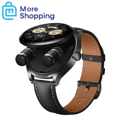 اشتري Huawei Watch Buds 1.43" AMOLED, Stainless Steel Case, Earbuds, GPS, NFC - Black Leather Strap في مصر