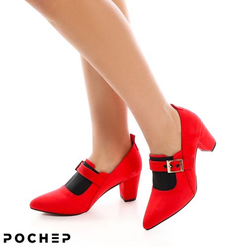 اشتري Women's Fashion Suede Business Mid Heels - Red في مصر