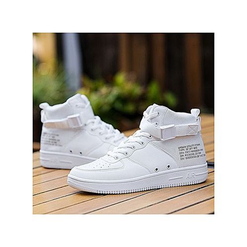 Buy Fashion Men Shoes Leather Sneakers Athletic Trainers New High Top Canvas Casual Shoes-white in Egypt