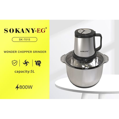Buy Sokany Sukani Food Processor, 800 Watts, 5 Liters Capacity, Made Of Stainless Steel, SK-7015 in Egypt