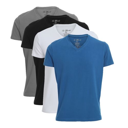 Buy Lemarche Bundle Of 4 Men V - Neck Tee - Multicolour in Egypt