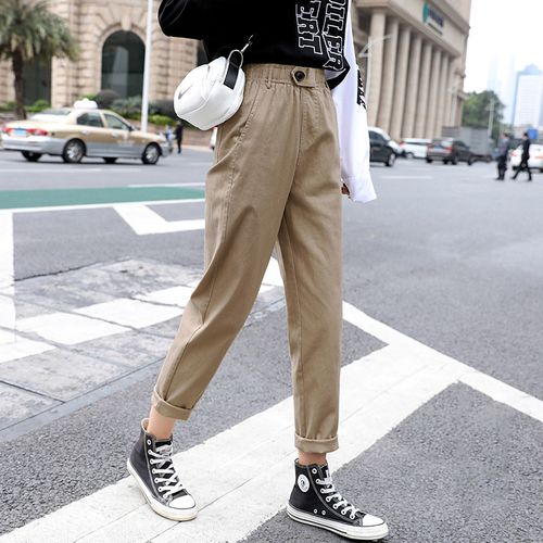 Fashion (Khaki)Womens Straight Casual Pants Fashion Overalls Korean High  Waist Leisure Harem Pants Loose Elastic Waist Pants Women Trousers WEF @  Best Price Online