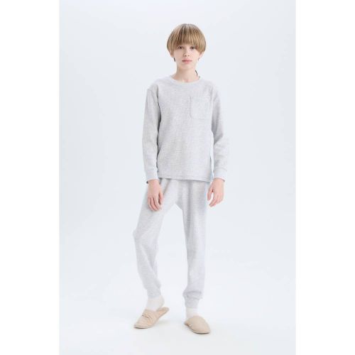 product_image_name-Defacto-Boy Crew Neck Regular Fit Knitted Pyjamas - Optic Lt.Grey Melange-4