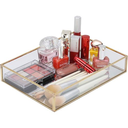 product_image_name-Generic-صينية زينة للمكياج ومستحضرات التجميل والحلي وديكور المنزل عطر مزخرفة مصنوعة يدويا من الزجاج لخزانة الملابس وغرفة النوم والحمام والمطعم ويتينج زجاج معدني مستطيلي متعدد الألوان .-1