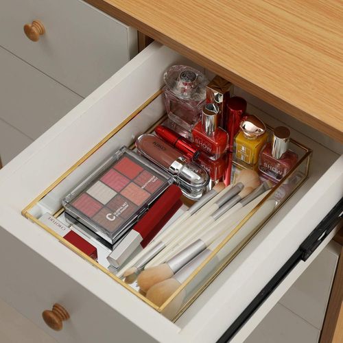 product_image_name-Generic-صينية زينة للمكياج ومستحضرات التجميل والحلي وديكور المنزل عطر مزخرفة مصنوعة يدويا من الزجاج لخزانة الملابس وغرفة النوم والحمام والمطعم ويتينج زجاج معدني مستطيلي متعدد الألوان .-5