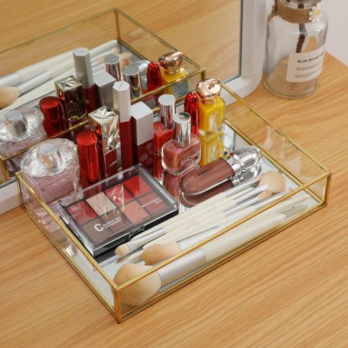 product_image_name-Generic-صينية زينة للمكياج ومستحضرات التجميل والحلي وديكور المنزل عطر مزخرفة مصنوعة يدويا من الزجاج لخزانة الملابس وغرفة النوم والحمام والمطعم ويتينج زجاج معدني مستطيلي متعدد الألوان .-6