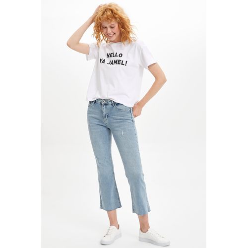Defacto Woman Short Sleeve T-Shirt Apparel - WHITE