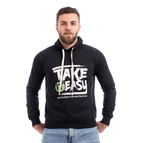 Buy Izor "Take It Easy" Comfy Printed Fleece Hoodie - Black in Egypt