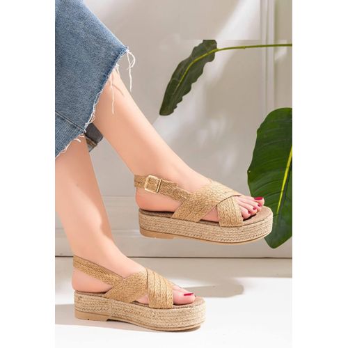 Buy Life Stylish Elegant Flat Sandals Made Of Burlap K-5 - Beige in Egypt
