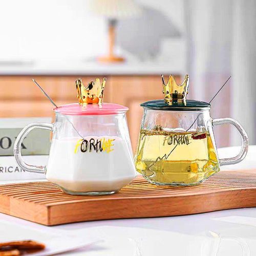 product_image_name-Generic-كوب تاج فاخر مصنوع من زجاج بايركس المقاوم للحرارة وملعقة ذهبية للمشروبات الساخنة والباردة، اللون قد يختلف-1