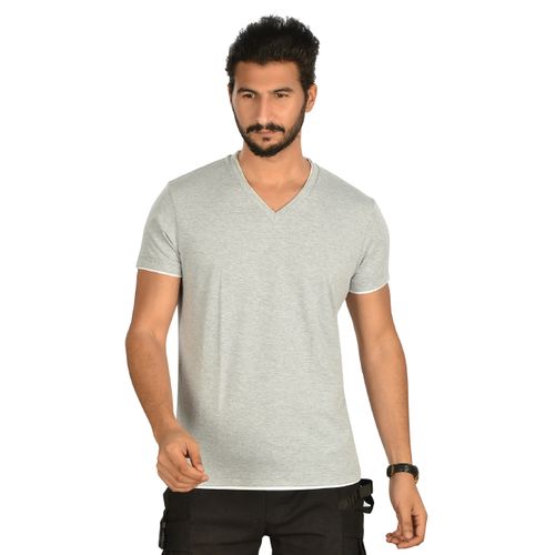 Buy Hero Basic ,Double V Neck 95% Cotton  5%Lycra -    Grey in Egypt