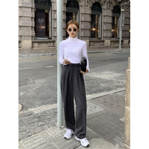 Fashion (Gray)2023 New Retro Straight Wide Leg Brown Pants Vintage Female  Korean High Waist Casual Long Navy Blue Pants White Beige Trousers DOU @  Best Price Online