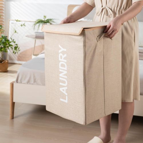 product_image_name-Generic-Fabric laundry basket with lid – Stylish foldable clothes organizer-3