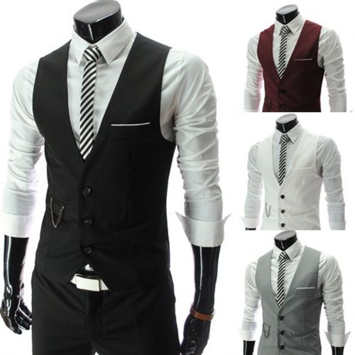 Fashion (Gray)New Suit Men's Slim V-neck Suit Vest Blazer British