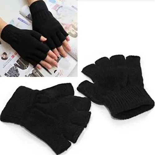 Buy High Quality Wool Half Fingers Winter Gloves For Unisex -black in Egypt