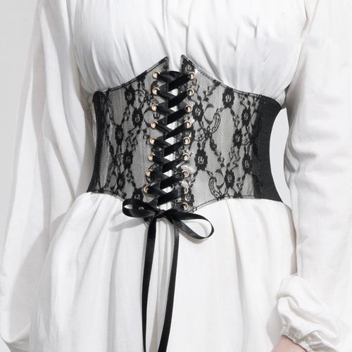 Lace-up Cinch Belt Tied Corset Elastic Waist Belt, Womens Leather B