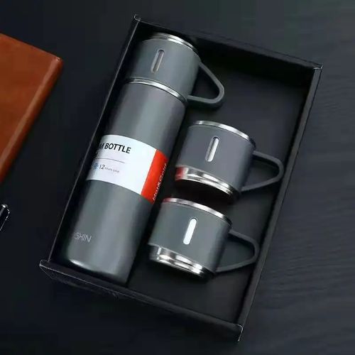 Generic Vacuum Thermos Flask Set With 2 Stainless Steel Cups 500