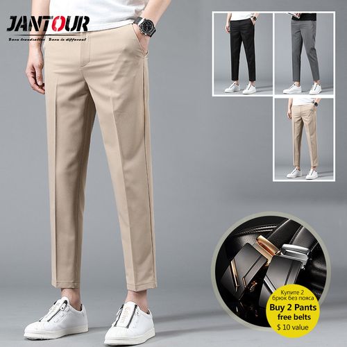 Cheap New Black Suit Pants Men Clothing Loose Straight Trousers Ankle-Length  Pants Mens Solid Korean Fashion Casual Pants | Joom