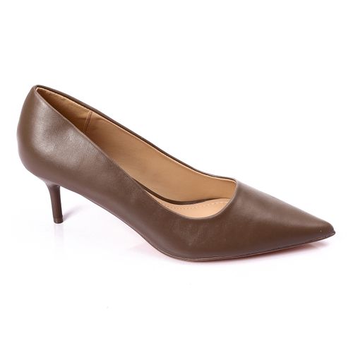 اشتري Dejavu Plain Leather Mid Heeled Pumps - Khaki في مصر