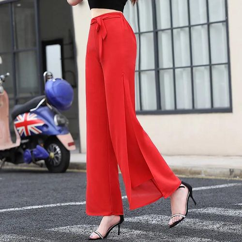 Fashion (red)Chiffon Wide-leg Pants Women Spring Summer 2022 New Drape  High-Waisted Split Trousers Loose Double-Layer Thin Pants Female DOU @ Best  Price Online