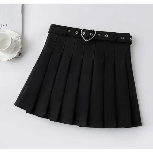 Black Buckled Pleats School Girl Skirt