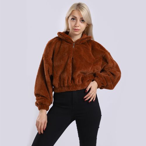 Buy eezeey Furry Cropped Zipped Fleece Jacket - Dark Camel in Egypt